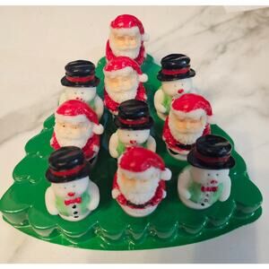 Vintage Resin Santa Snowman Tic Tac Toe Classic Party Game With Board 6" x6"